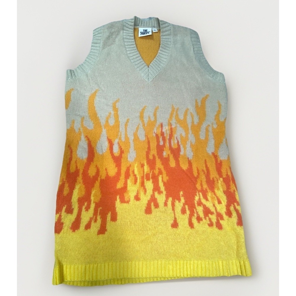 Ragged Priest Flame Rider Vest Sweater Top Mini Dress Women Large Acrylic V Neck
